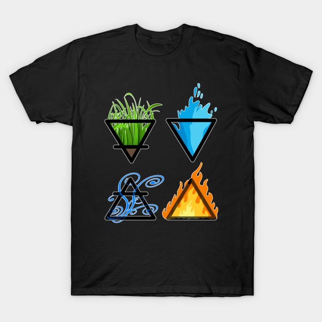 Symbols of the 4 Elements of Nature - Earth, Air, Water and Fire T-Shirt by Occult Designs